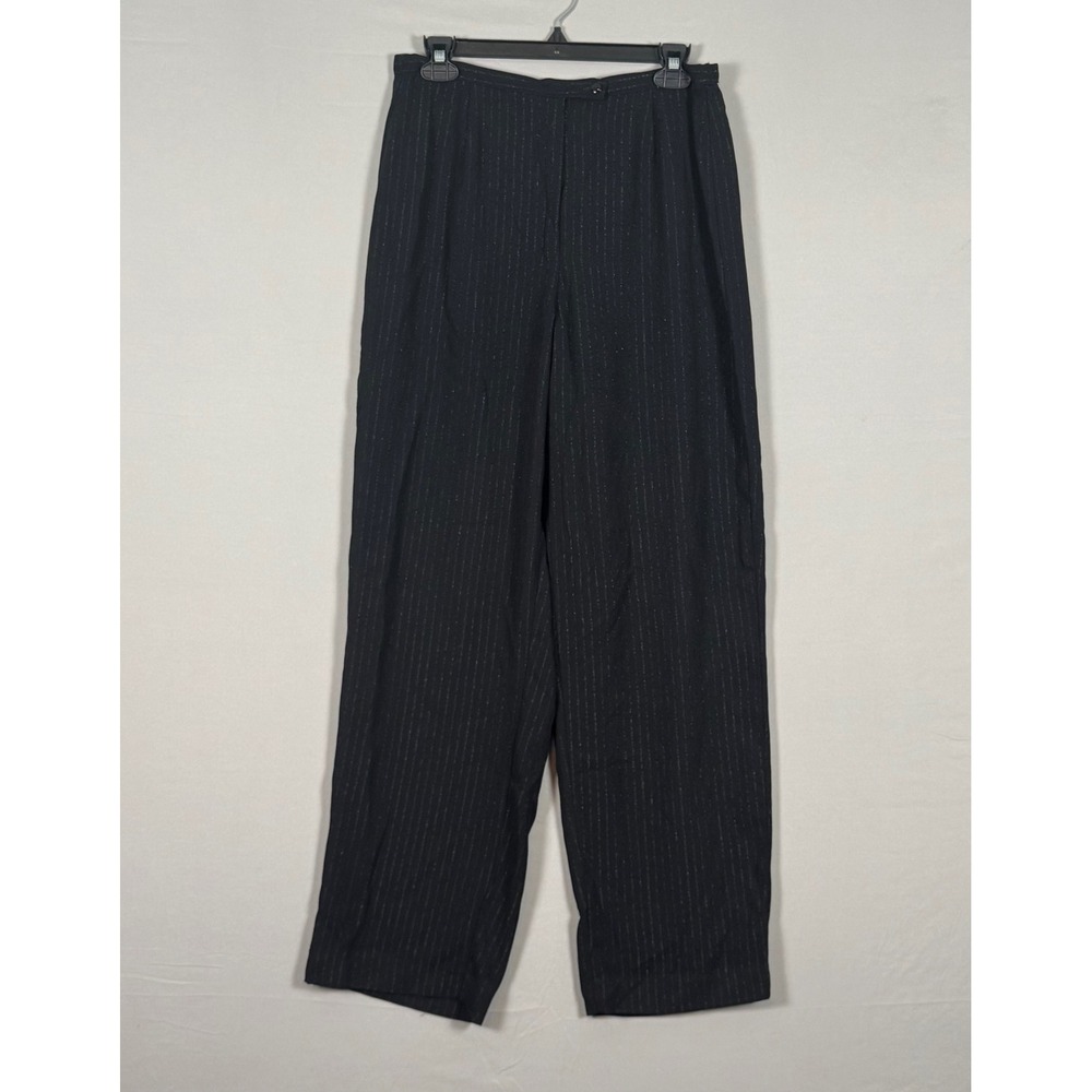Kathie Lee Collection Pants‎ Women 12 Black Excellent Metallic Pinstripe Vintage
